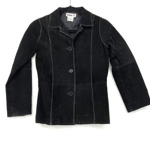 Zutopia Womens M Black Suede Jacket Button Up Tailored Long Sleeve Lined Pockets